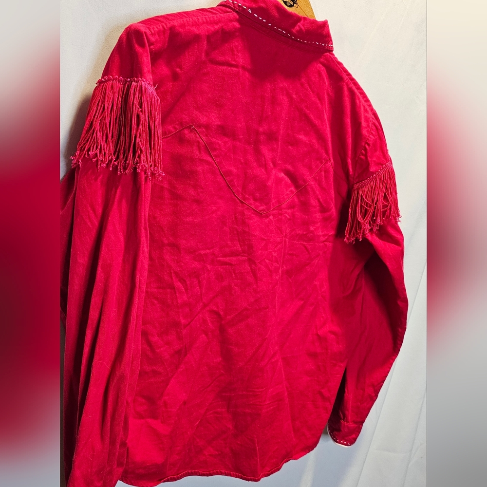 Adobe Rose Vintage 100% Cotton Red Tassled Button Front Top - Picture 9 of 11